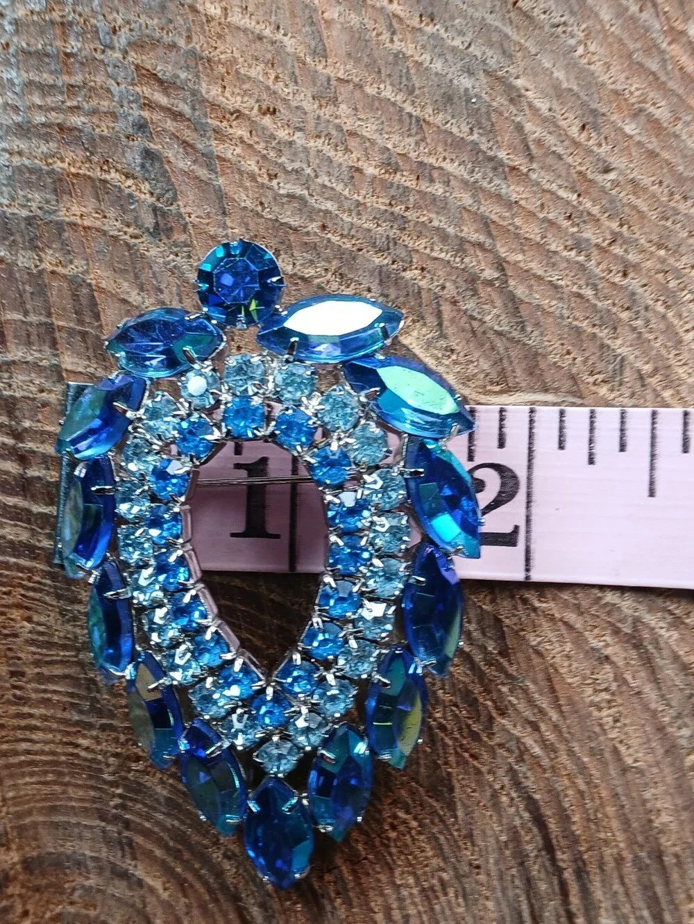 Sarah Cov D&E Juliana Made Blue Aurora Borealis Rhinestone Teardrop Pin Brooch